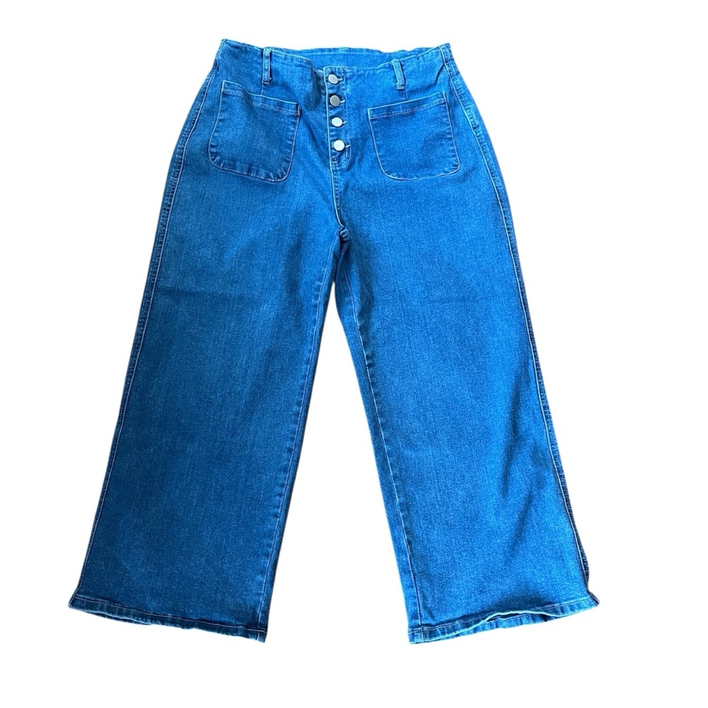 High-Waist Wide Leg Cropped Demin Jeans